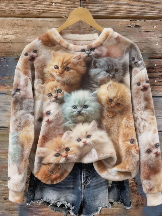 Rétro Animal Art Print confortable Flanelle Sweatshirt des femmes