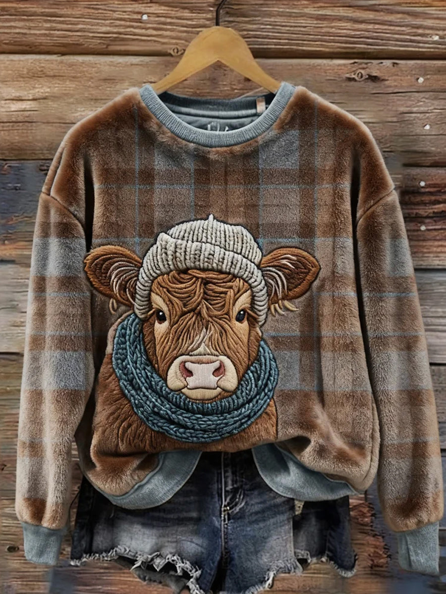 Top Décontracté en Flanelle Imprimé Art de Noël Animal Rétro Femme