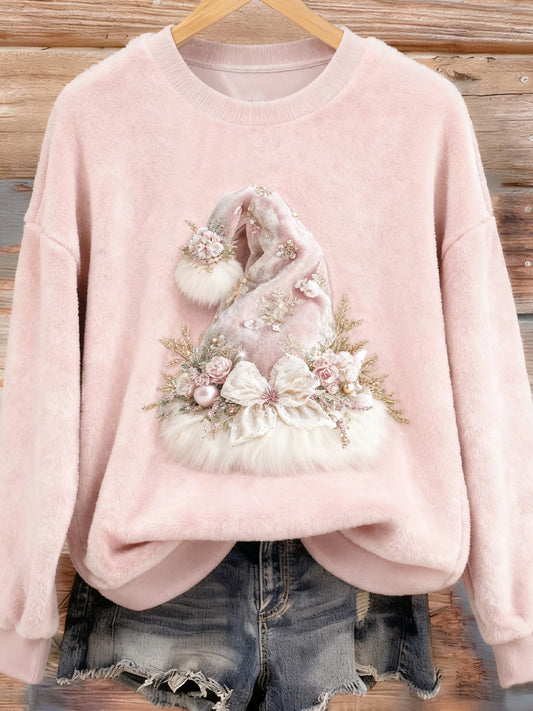 Top Décontracté en Flanelle Imprimé Art de Noël Animal Rétro Femme