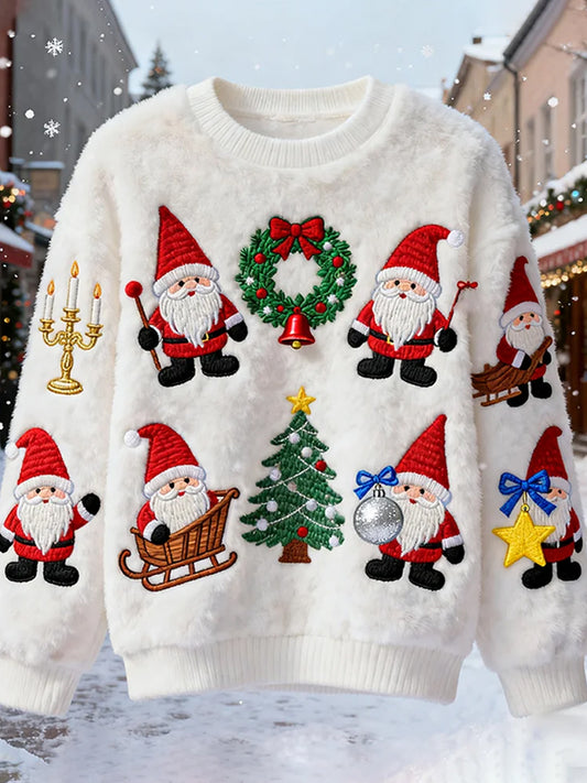 Top Décontracté en Flanelle Imprimé Art de Noël Animal Rétro Femme