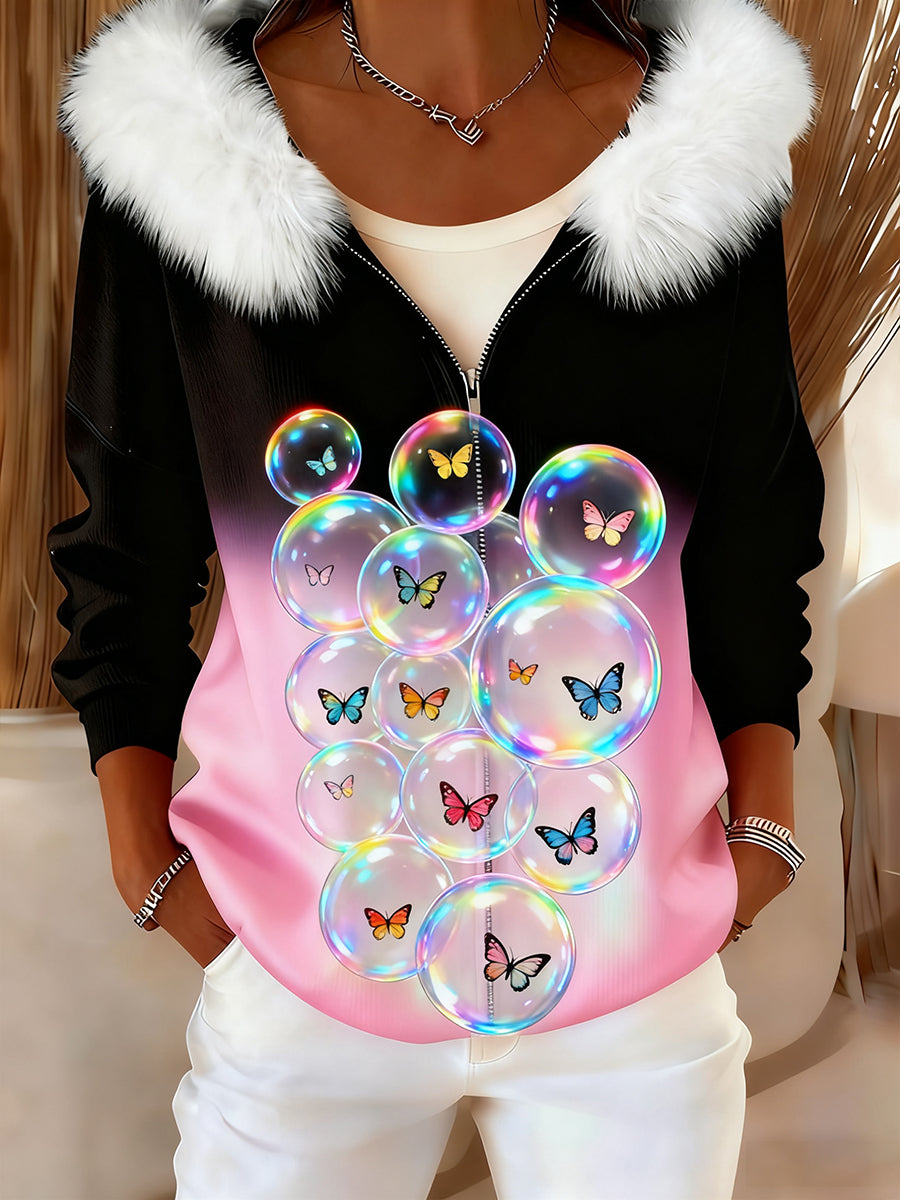 Rétro Animal Art confortable en peluche Cardigan à capuche pour femmes