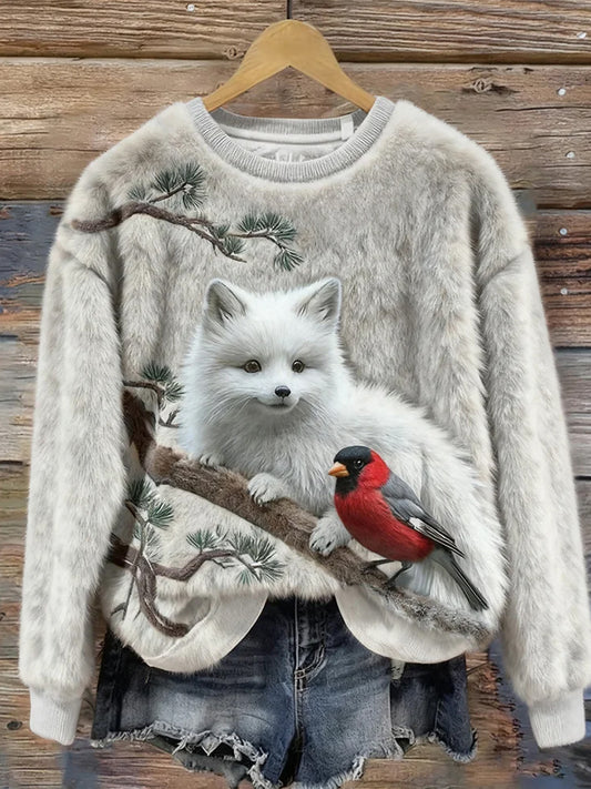 Top Décontracté en Flanelle Imprimé Art de Noël Animal Rétro Femme