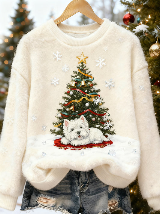 Top Décontracté en Flanelle Imprimé Art de Noël Animal Rétro Femme