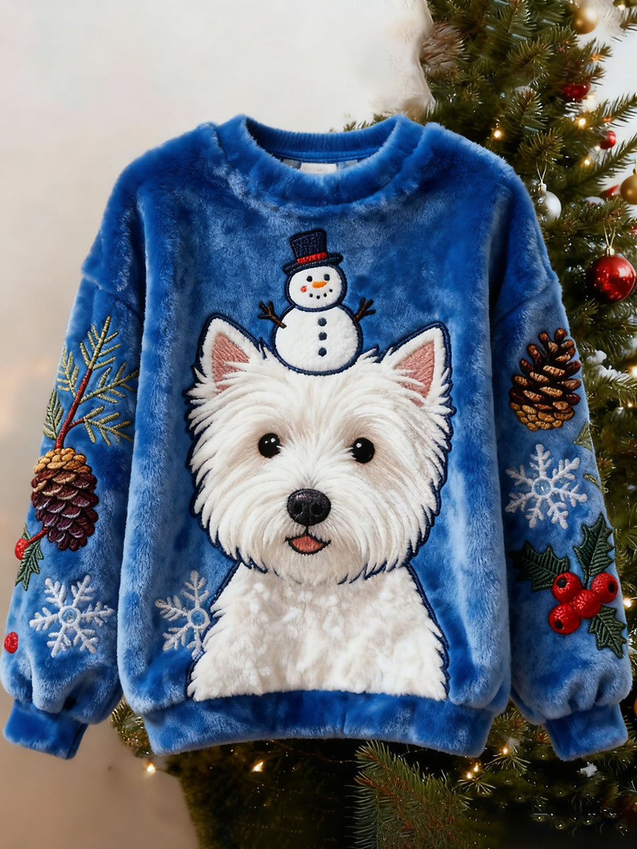 Top Décontracté en Flanelle Imprimé Art de Noël Animal Rétro Femme