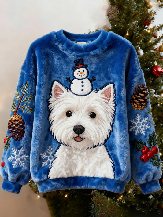 Top Décontracté en Flanelle Imprimé Art de Noël Animal Rétro Femme