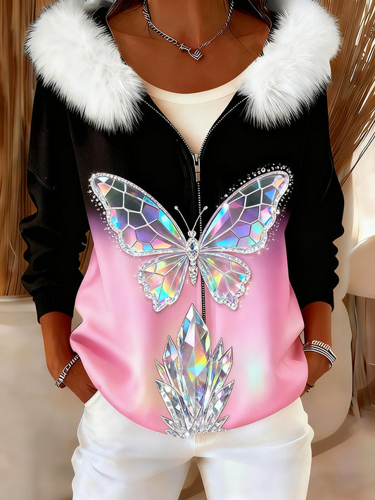 Rétro Animal Art confortable en peluche Cardigan à capuche pour femmes