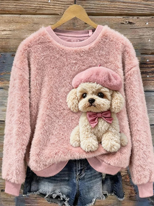 Top Décontracté en Flanelle Imprimé Art de Noël Animal Rétro Femme