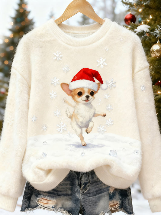 Top Décontracté en Flanelle Imprimé Art de Noël Animal Rétro Femme