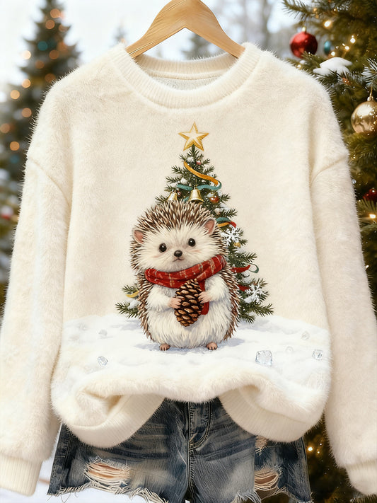 Top Décontracté en Flanelle Imprimé Art de Noël Animal Rétro Femme