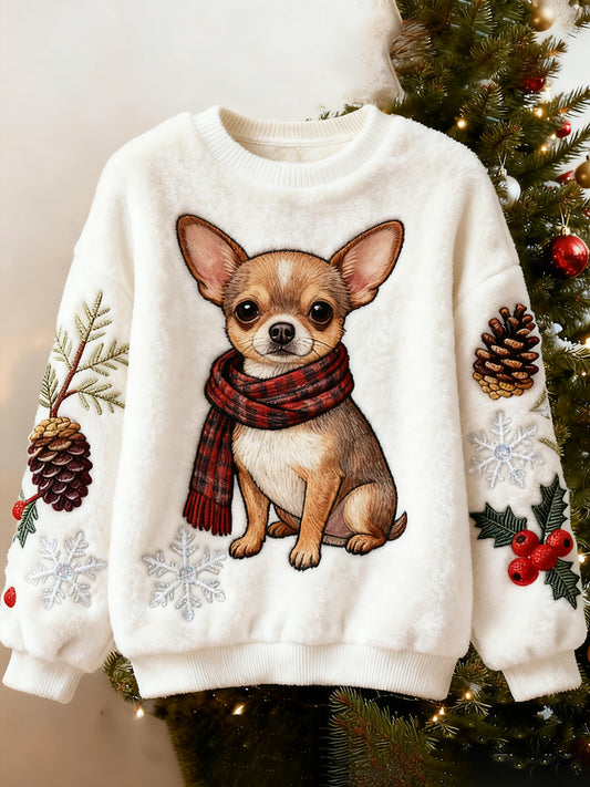 Top Décontracté en Flanelle Imprimé Art de Noël Animal Rétro Femme