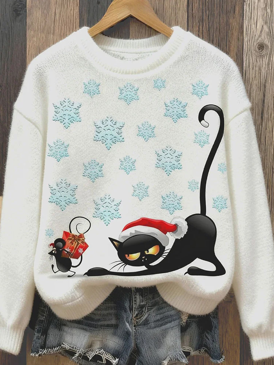 Top Décontracté en Flanelle Imprimé Art de Noël Animal Rétro Femme