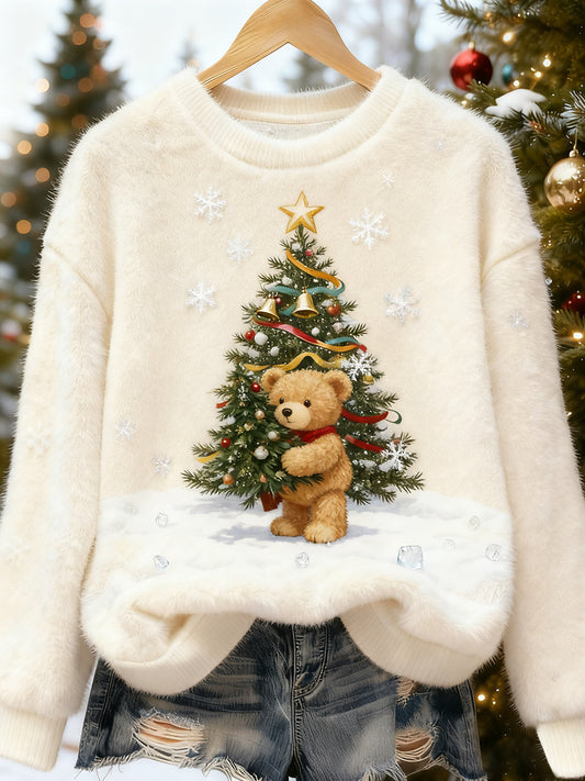 Top Décontracté en Flanelle Imprimé Art de Noël Animal Rétro Femme