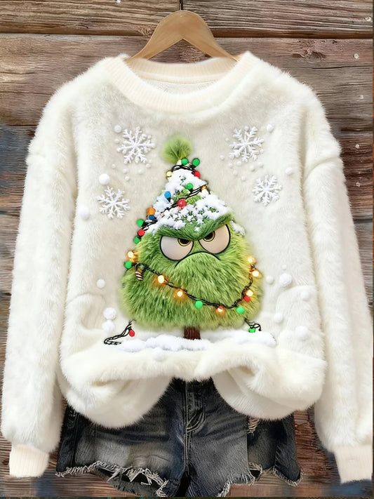 Top Décontracté en Flanelle Imprimé Art de Noël Animal Rétro Femme