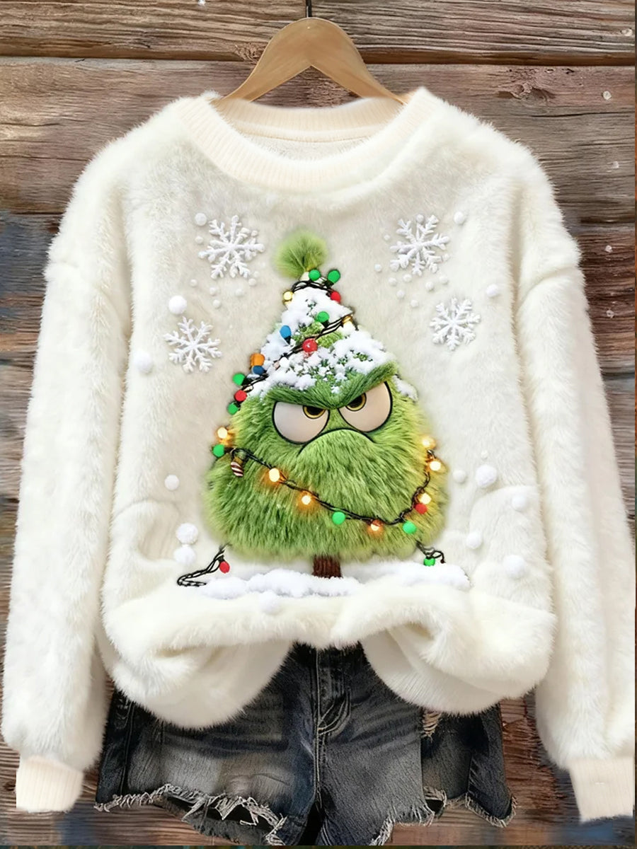 Top Décontracté en Flanelle Imprimé Art de Noël Animal Rétro Femme