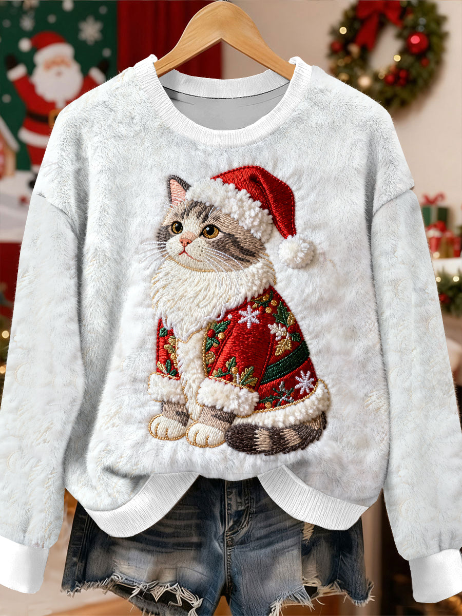 Magnifique motif de chat de Noël Casual Sweat-shirt à manches longues