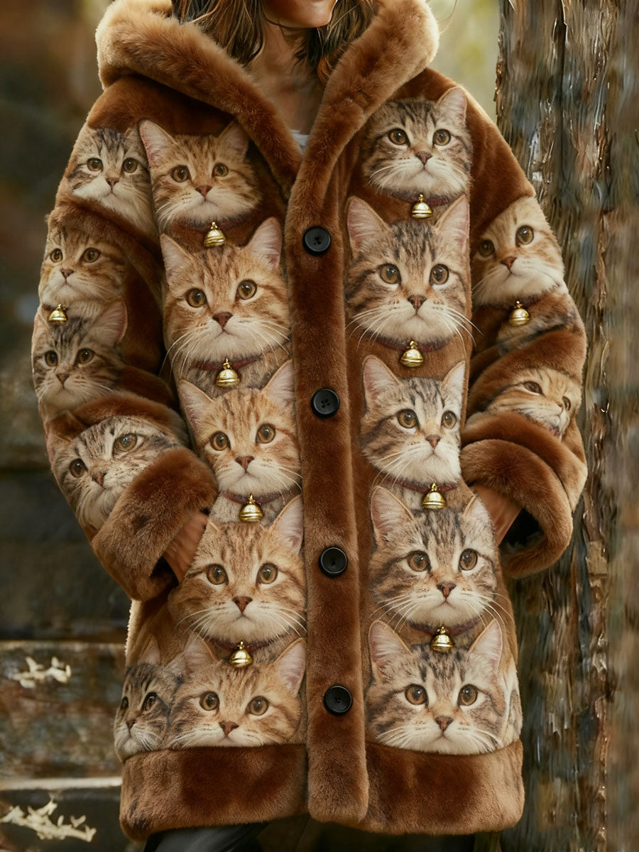 Manteau Cat Art Plush Imprimé Femme