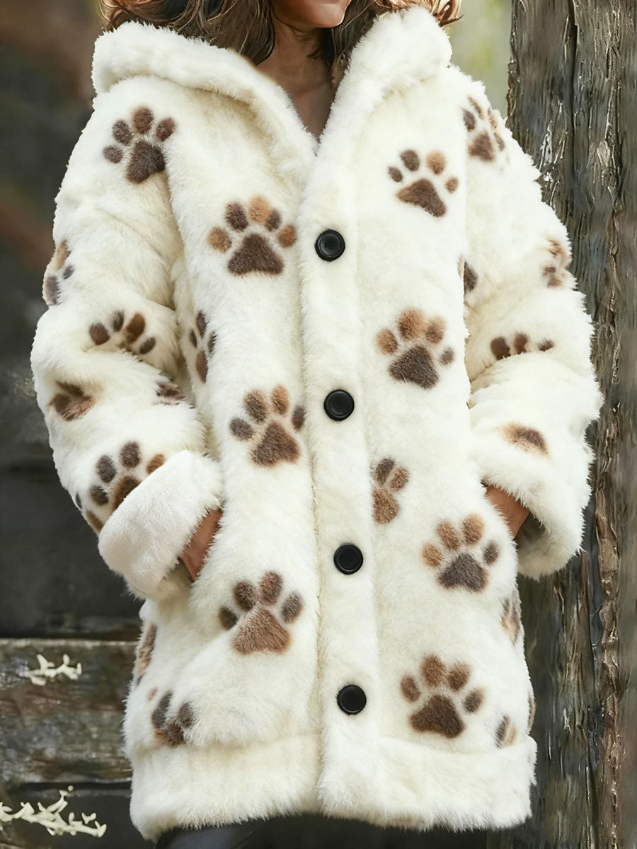 Manteau imprimé en peluche pour femme Dog Paw Art