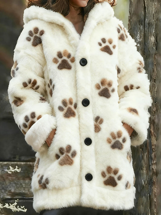 Manteau imprimé en peluche pour femme Dog Paw Art