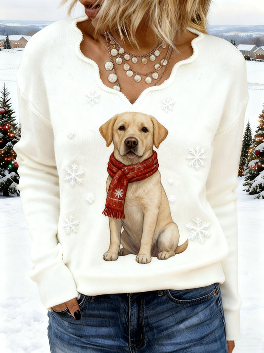 Les femmes de Noël mignon Labrador Retriever impression chien maman cadeau décontracté col en V Top