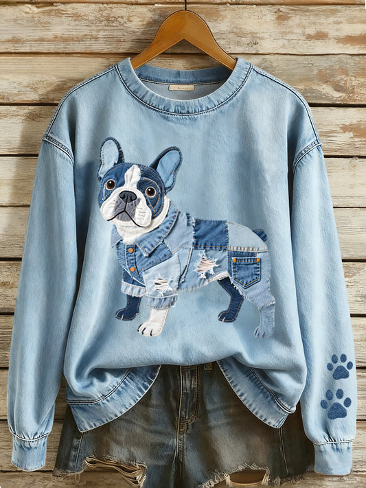 Lovely French Bulldog Patchwork Sweatshirt pour femmes