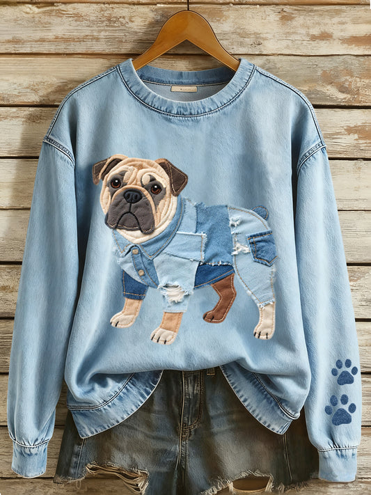 Lovely Bulldog Patchwork Sweatshirt des femmes