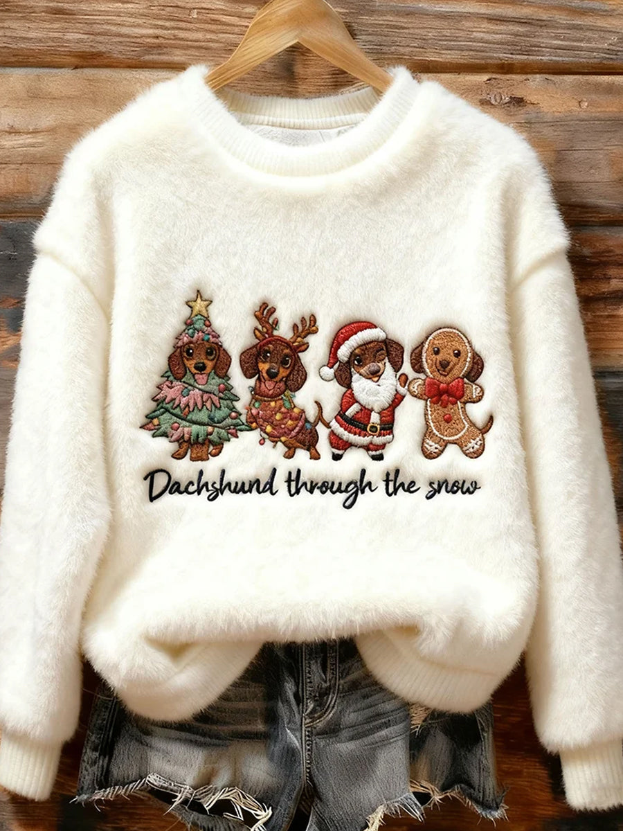 Top Décontracté en Flanelle Imprimé Art de Noël Animal Rétro Femme