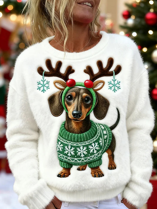 Top Décontracté en Flanelle Imprimé Art de Noël Animal Rétro Femme