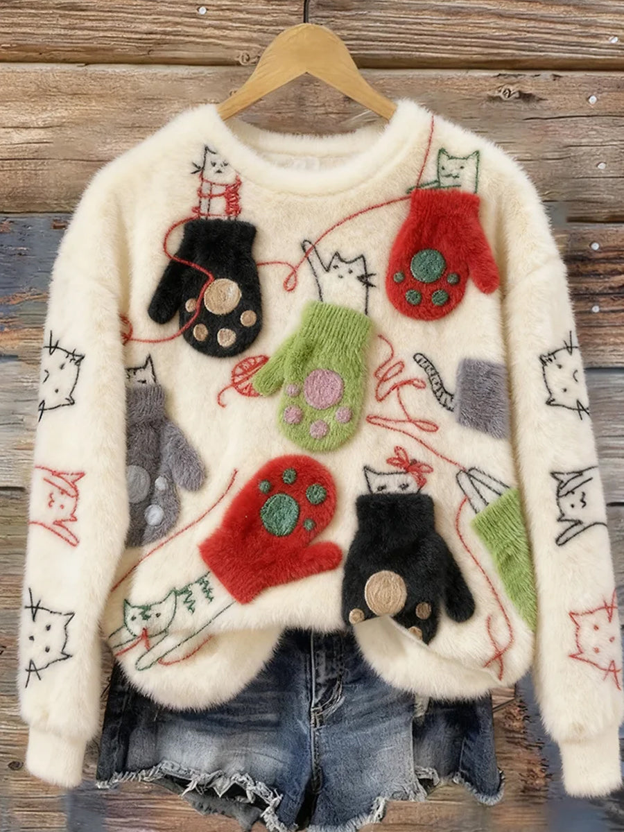 Top Décontracté en Flanelle Imprimé Art de Noël Animal Rétro Femme