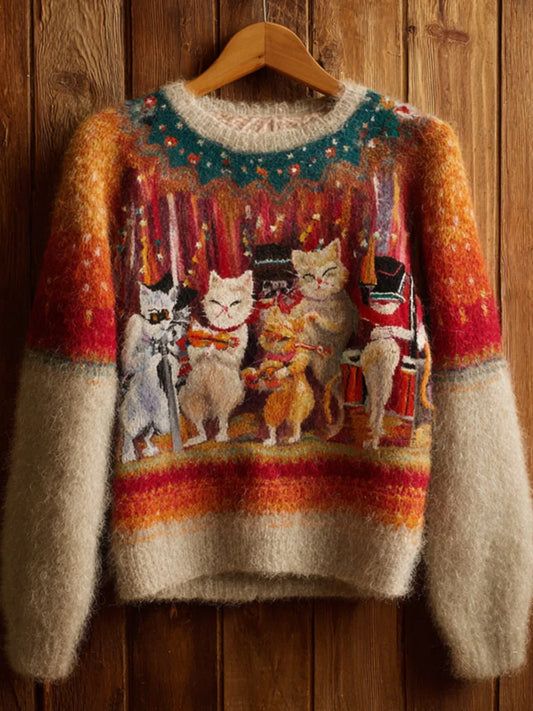 Top Décontracté en Flanelle Imprimé Art de Noël Animal Rétro Femme