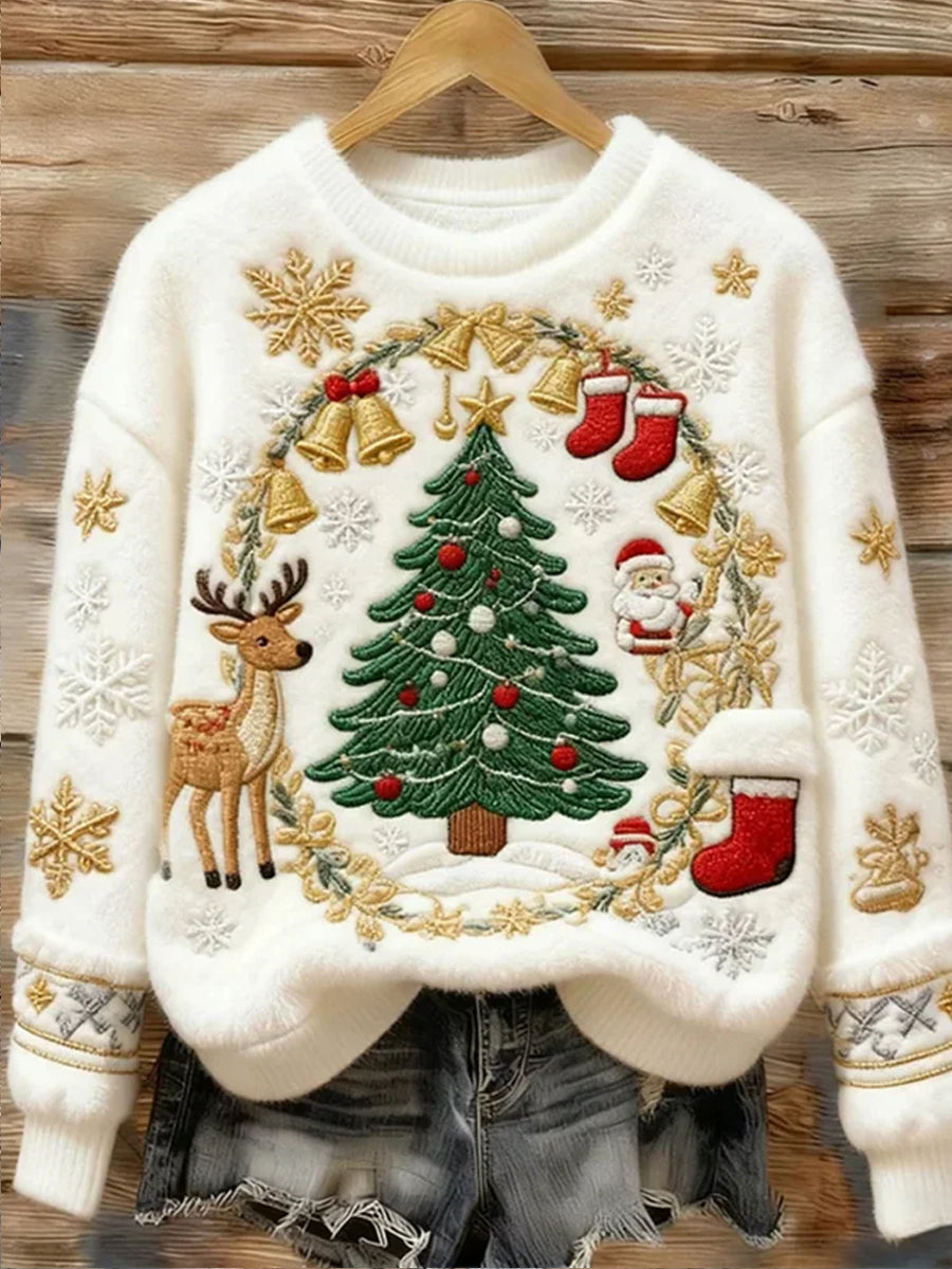 Top Décontracté en Flanelle Imprimé Art de Noël Animal Rétro Femme