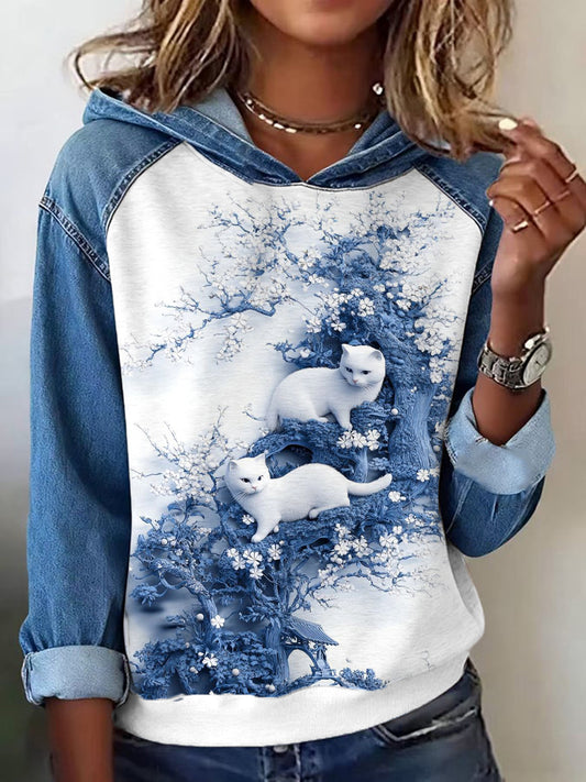 Les beaux chats Imprimer Patchwork Hoodie des femmes