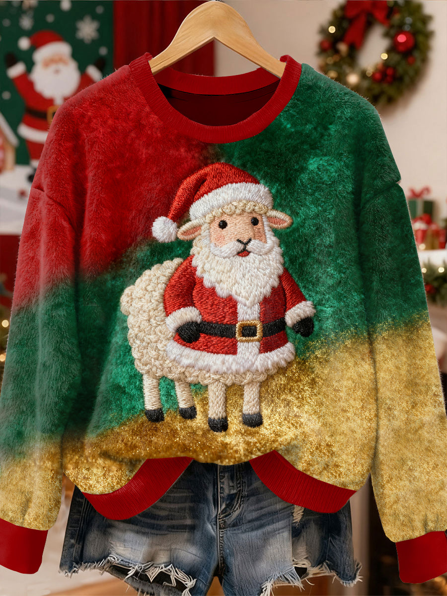 Sweat-shirt Décontracté à Manches Longues Motif de Mouton de Noël