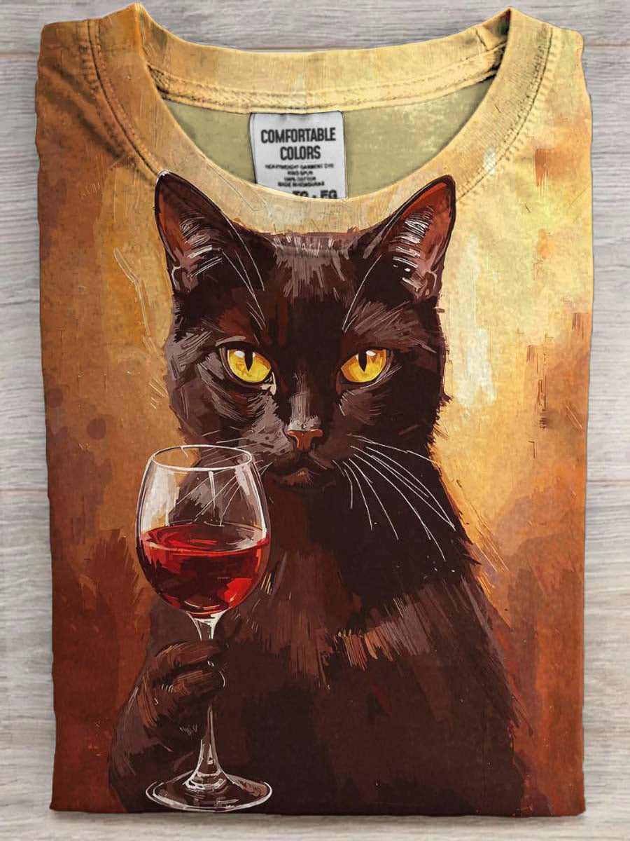 T-shirt décontracté à manches courtes imprimé chat rouge