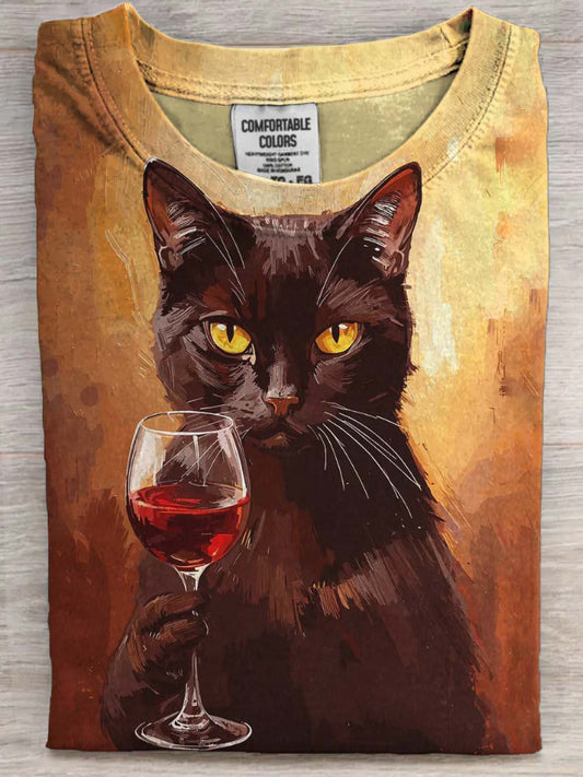 T-shirt décontracté à manches courtes imprimé chat rouge