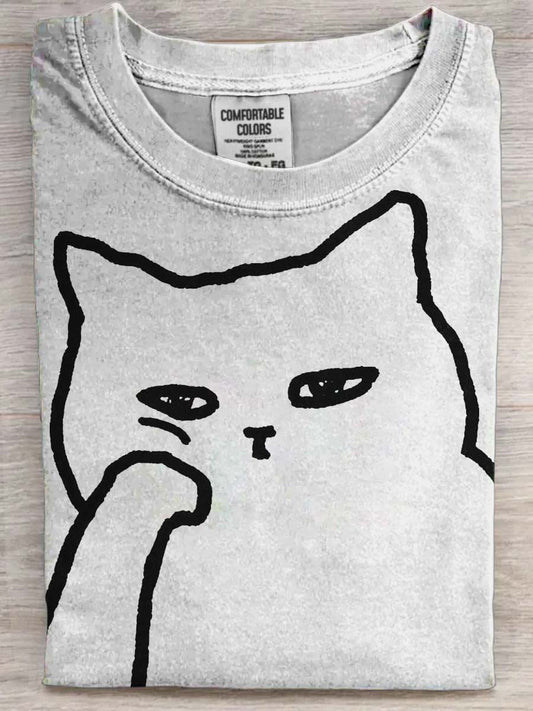T-shirt à manches courtes à imprimé chat drôle avec repose-menton