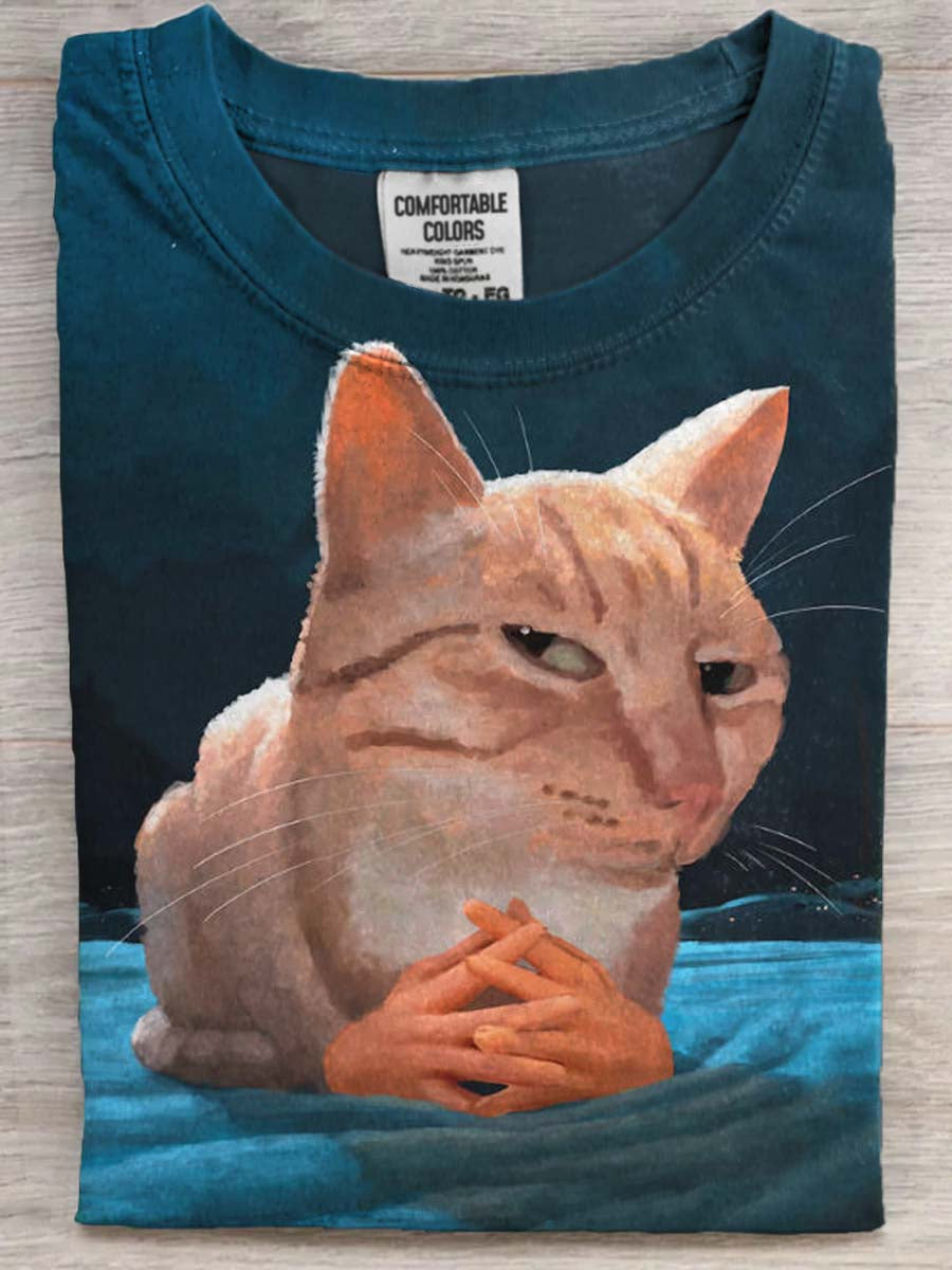 T-shirt décontracté à manches courtes imprimé chat drôle
