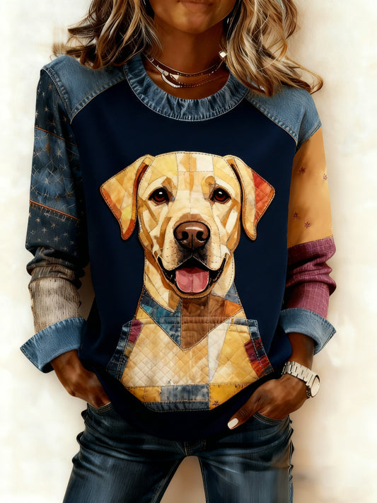 Sweat-shirt Femme Art Dog Denim Patchwork