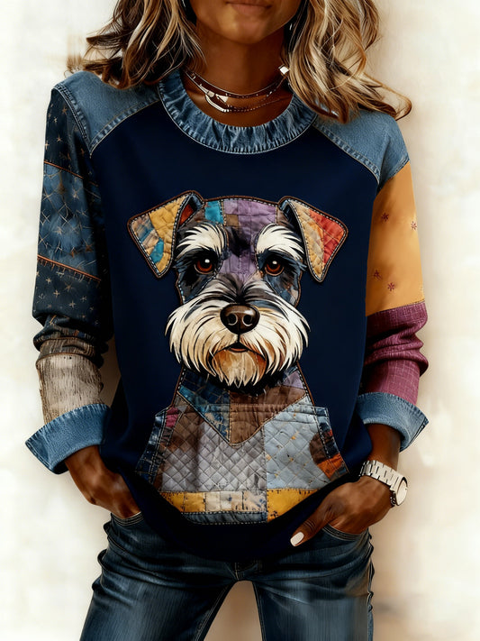 Sweat-shirt Femme Art Dog Denim Patchwork