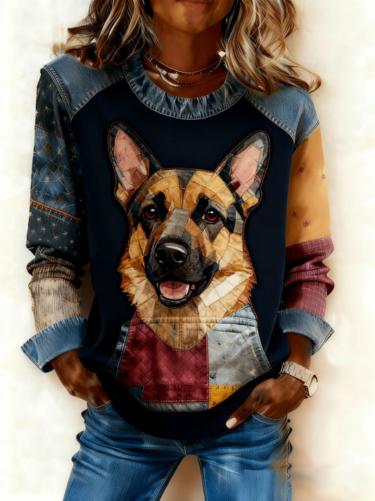 Sweat-shirt Femme Art Dog Denim Patchwork