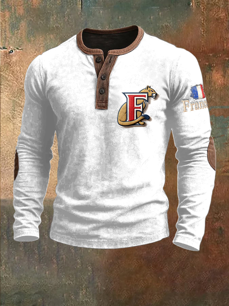 Sweat-shirt à patchwork minimaliste blanc pour homme French Lion