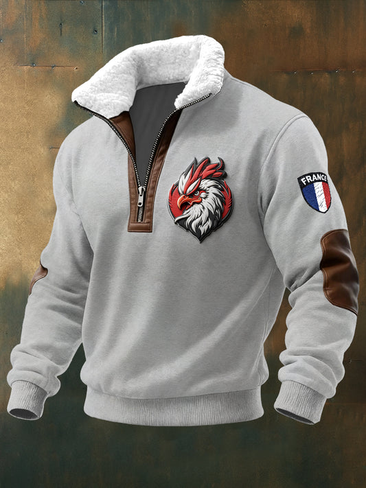 Sweatshirt Homme French Coq Gris Stand-Up Collar