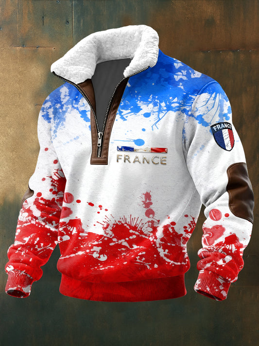 Sweat-shirt à col montant décontracté pour homme, drapeau français