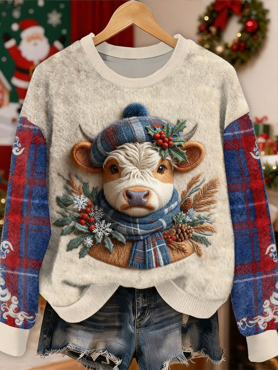 Sweat-shirt décontracté à manches longues magnifique motif de boeuf de Noël