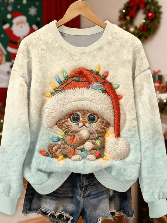 Magnifique motif de chat de Noël Casual Sweat-shirt à manches longues