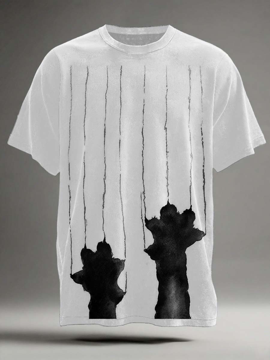 T-shirt décontracté à manches courtes imprimé patte de chat drôle