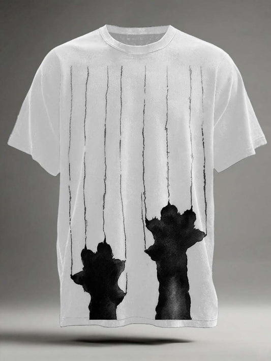 T-shirt décontracté à manches courtes imprimé patte de chat drôle