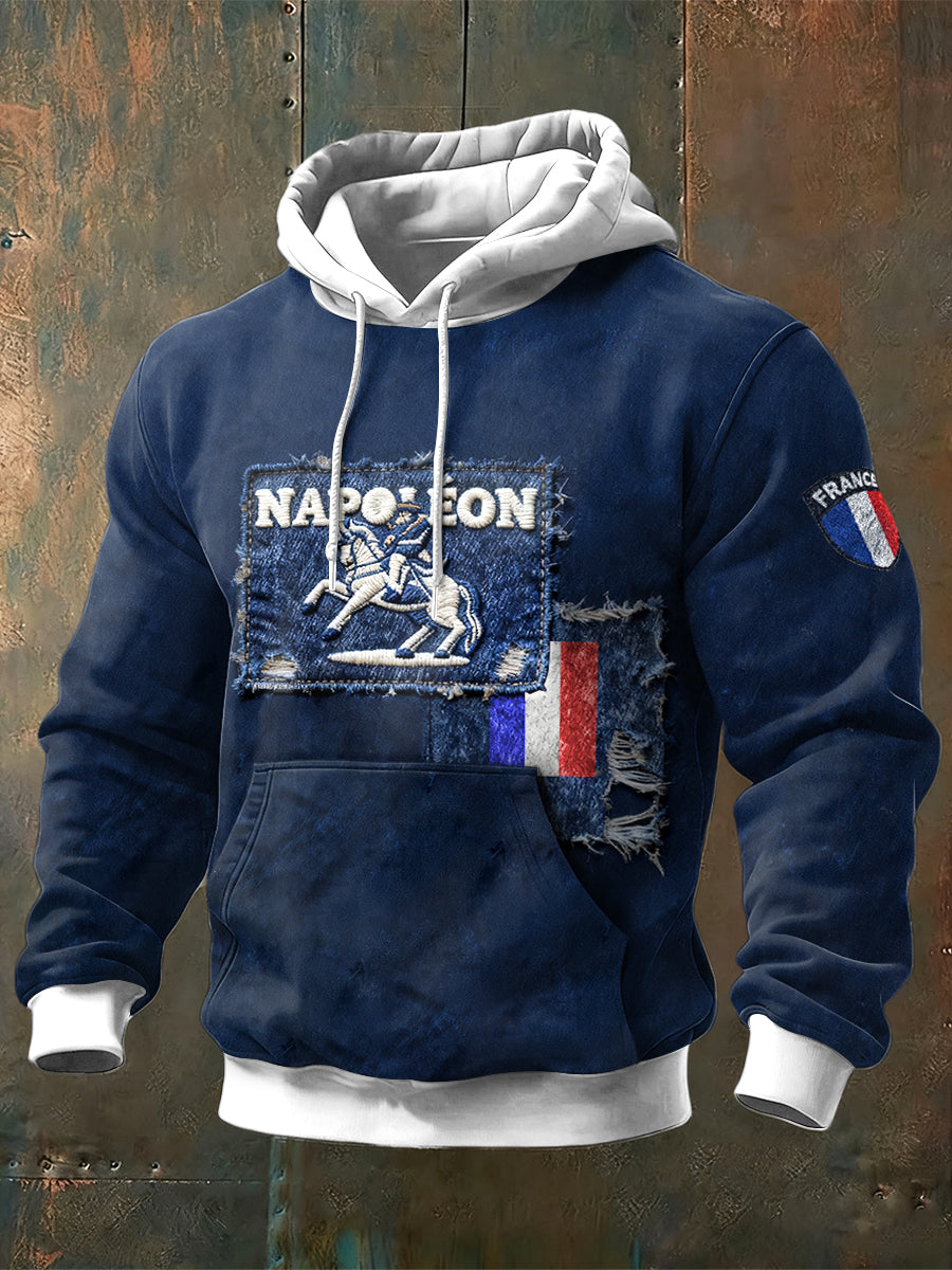 Sweatshirt Homme Bleu Imprimé Napoléon Français Effet Denim