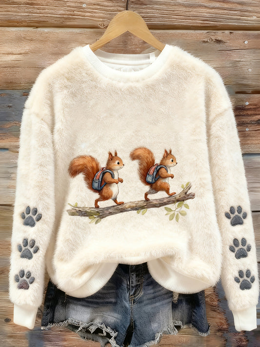 Top Décontracté en Flanelle Imprimé Art de Noël Animal Rétro Femme