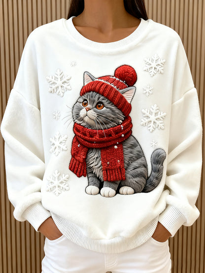 Mignon de Noël Cat Art Print Casual Flanelle Hoodie des femmes