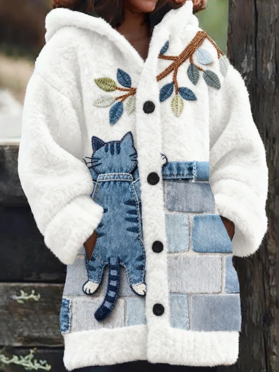 Veste en flanelle confortable à imprimé animal rétro pour femmes